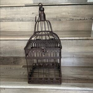 Decorative Vintage-Style Ornate Metal Birdcage in Dark Brown